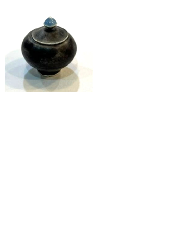 Black Pot with Lid, Blue Topped - Slight Flaw